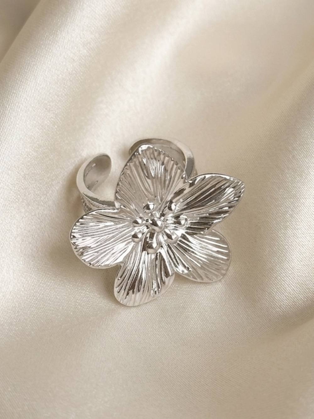 New! Silver Flower Statement Ring